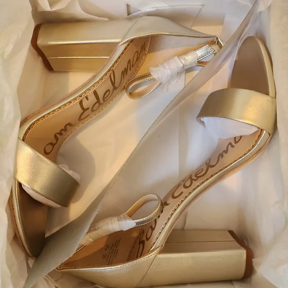 New in original box, Sam Edelman Yaro light gold leather block heels, size 10 - Picture 11 of 12